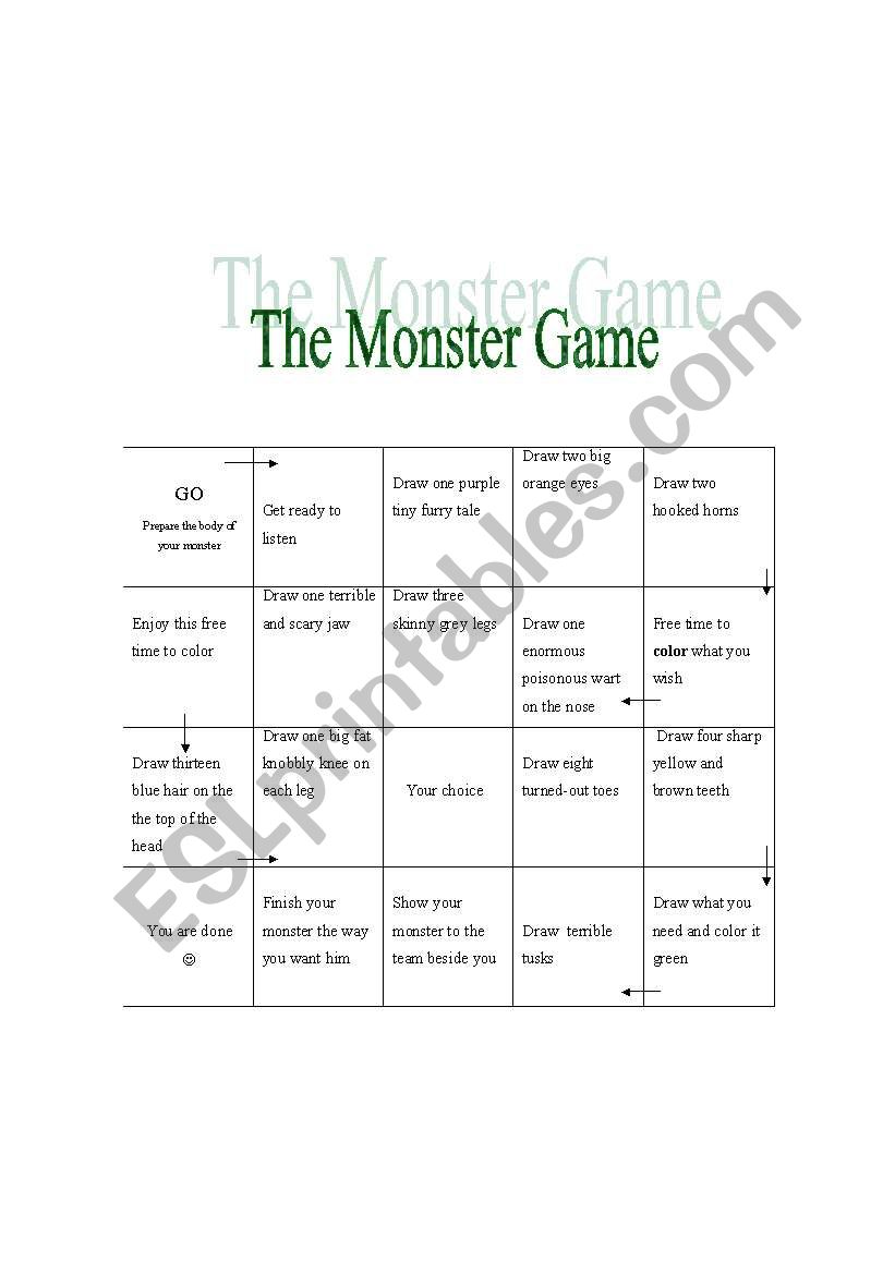 the monster game worksheet