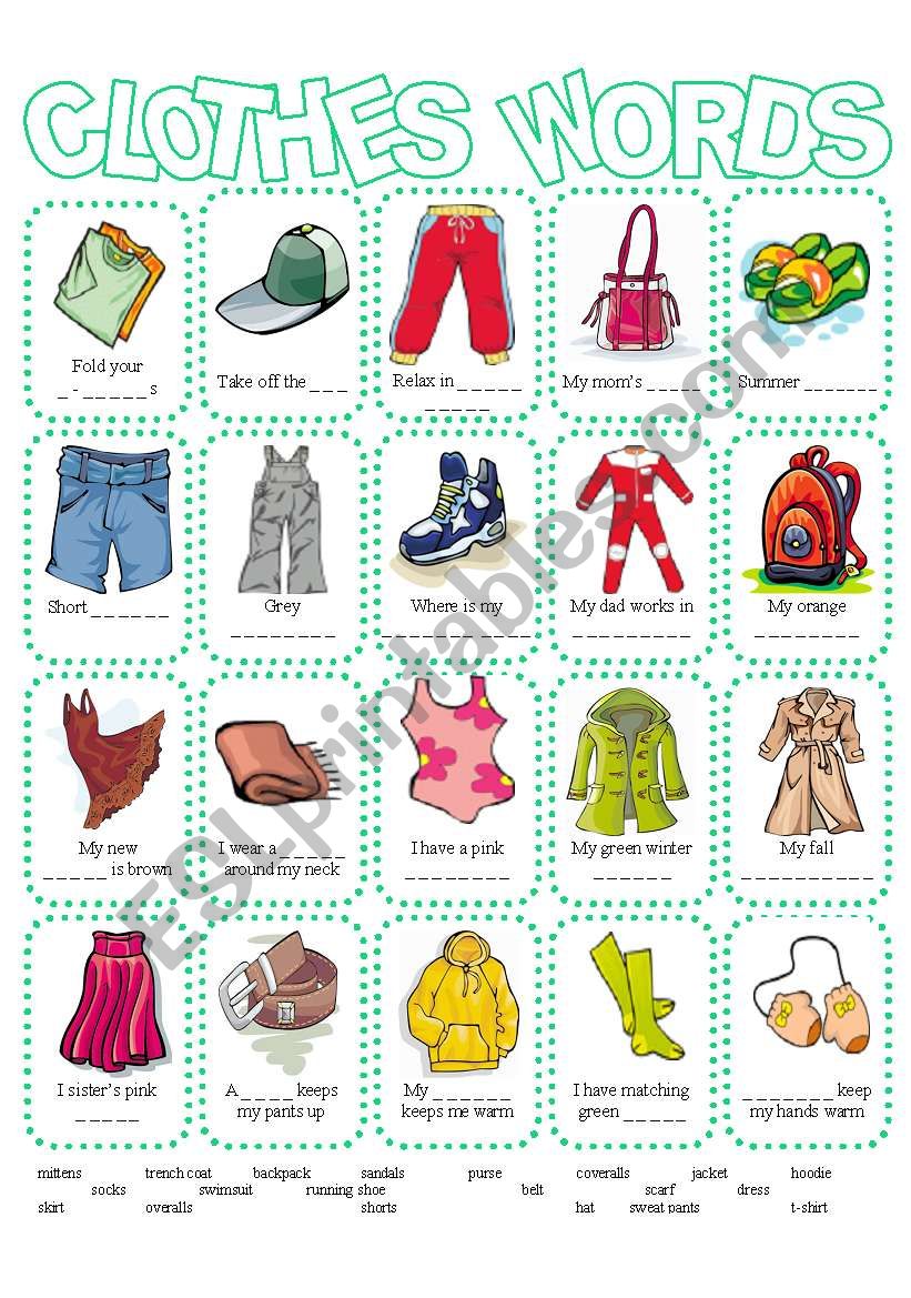 Clothes Picture Dictionary - ESL worksheet by me_fig