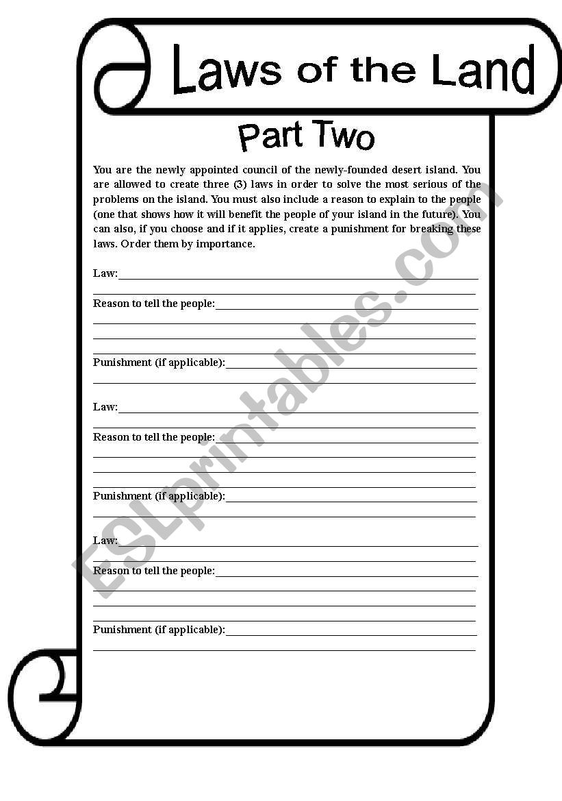 Laws of the Land: Part Two worksheet
