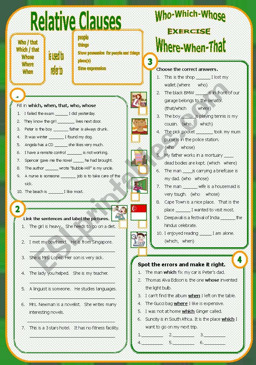 Relative Clauses Exercises Relative Clauses Review Exercises 4 