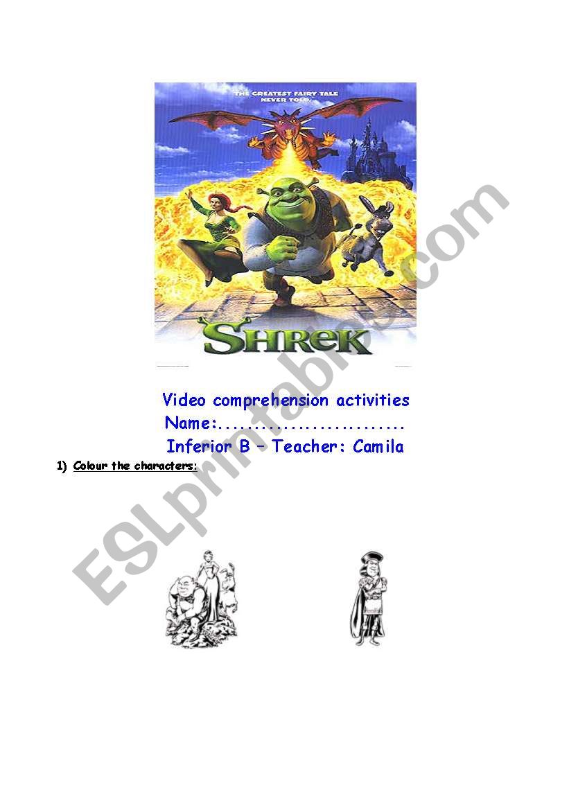 Shrek activities-Part 1 worksheet