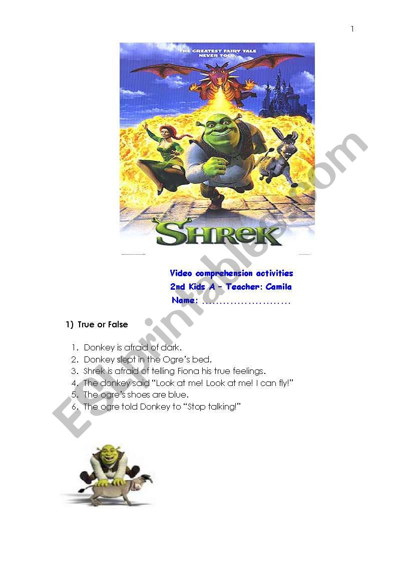 Shrek activities-Part 2 worksheet