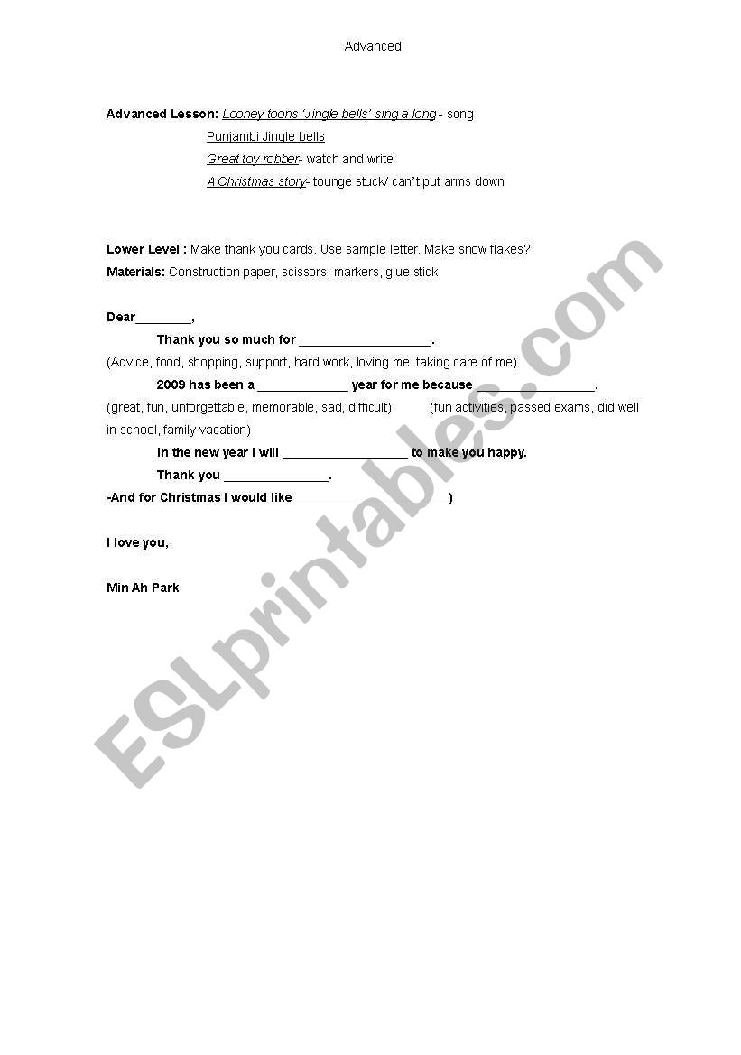 Christmas lesson worksheet