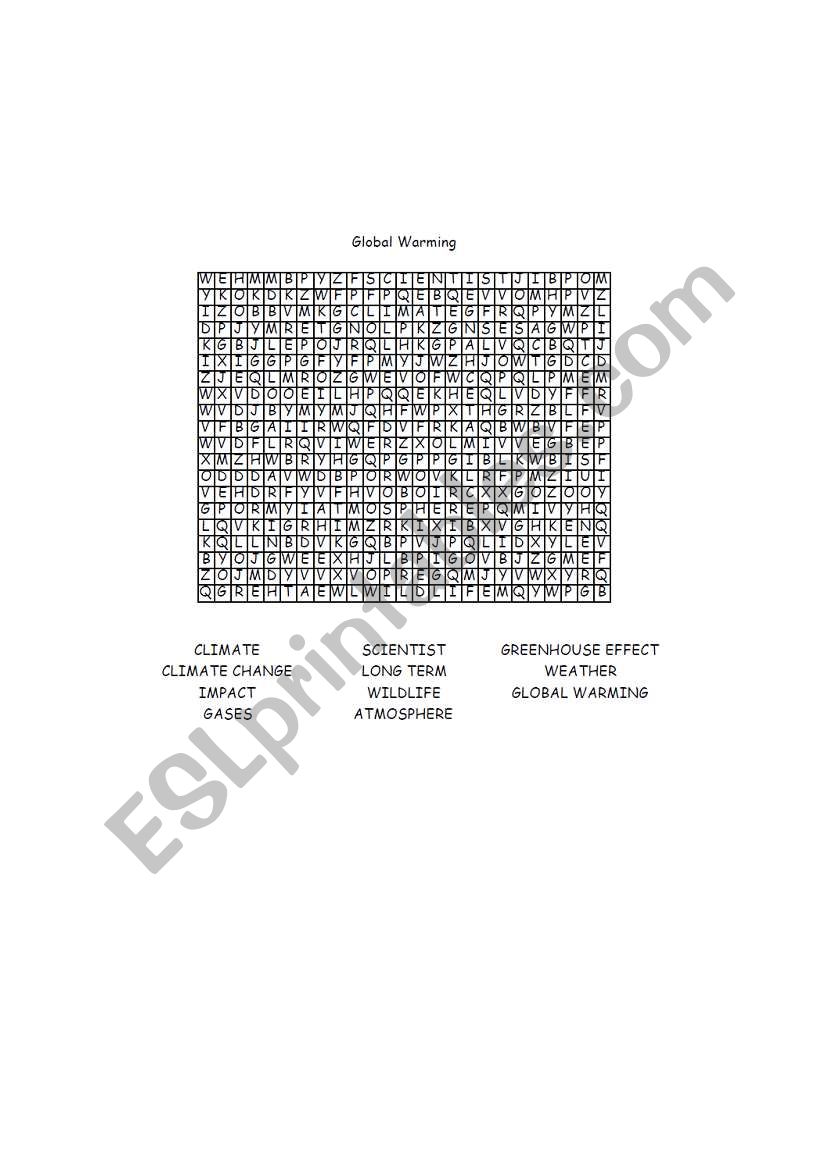 Global Warming Word Search worksheet