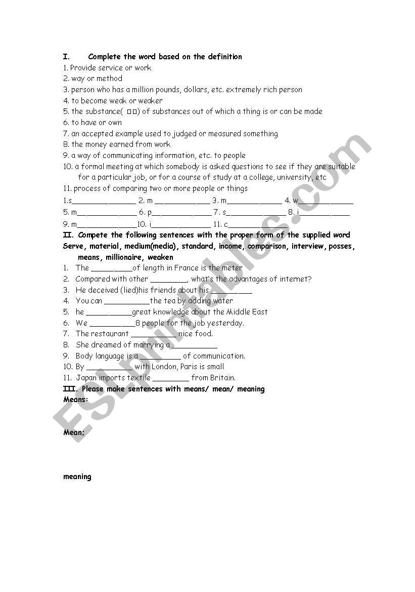 vocabulary study worksheet