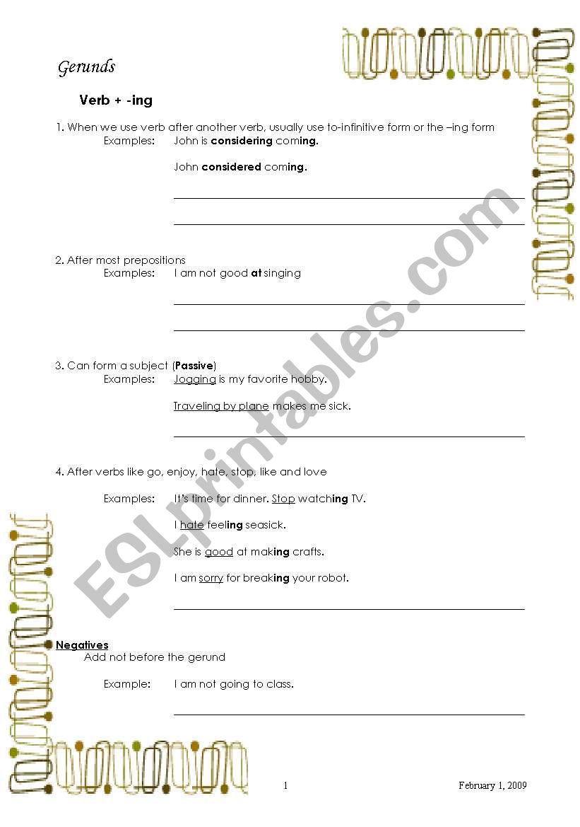 Gerund worksheet