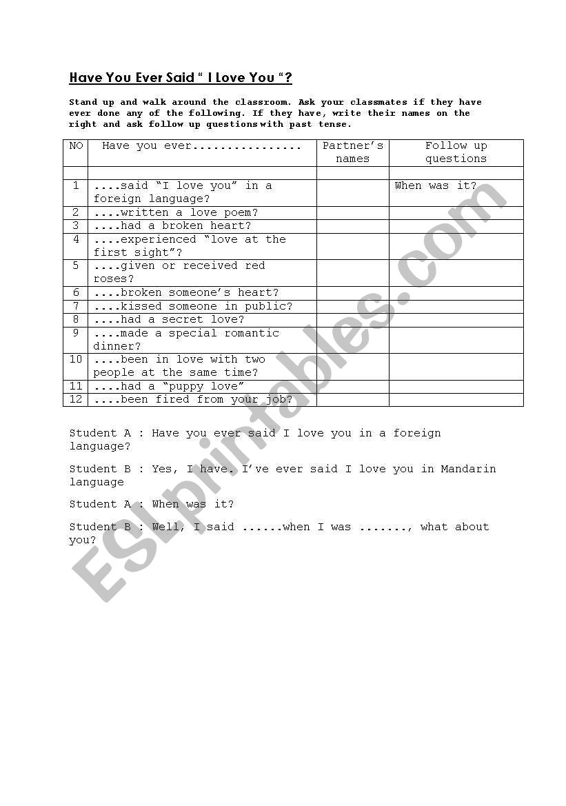 Present Perfect Conversation worksheet