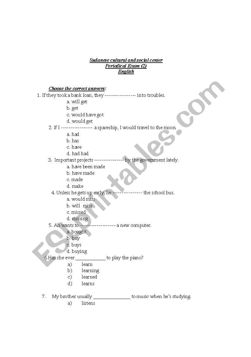 Condional Clause worksheet