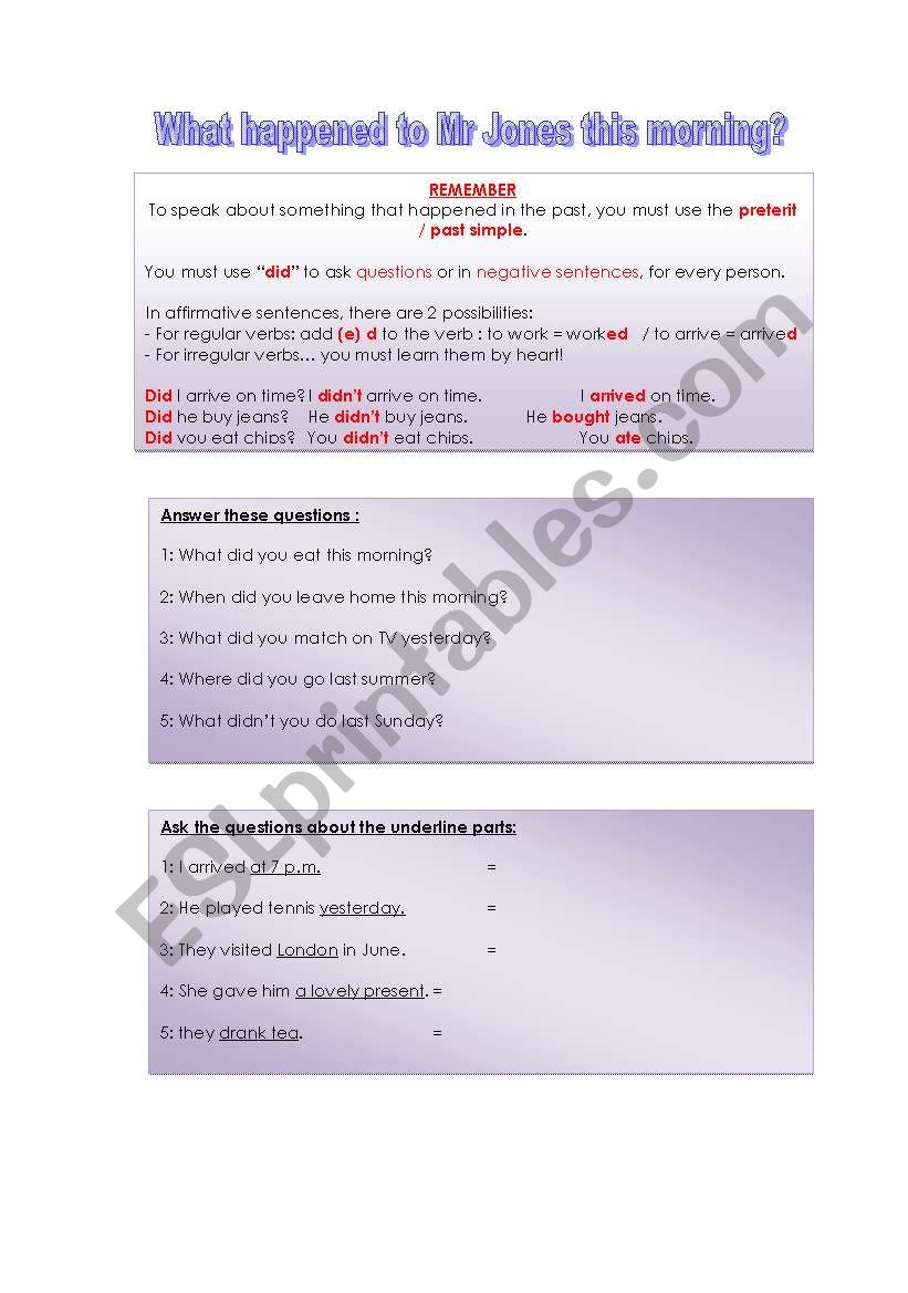 past simple 2 pages worksheet