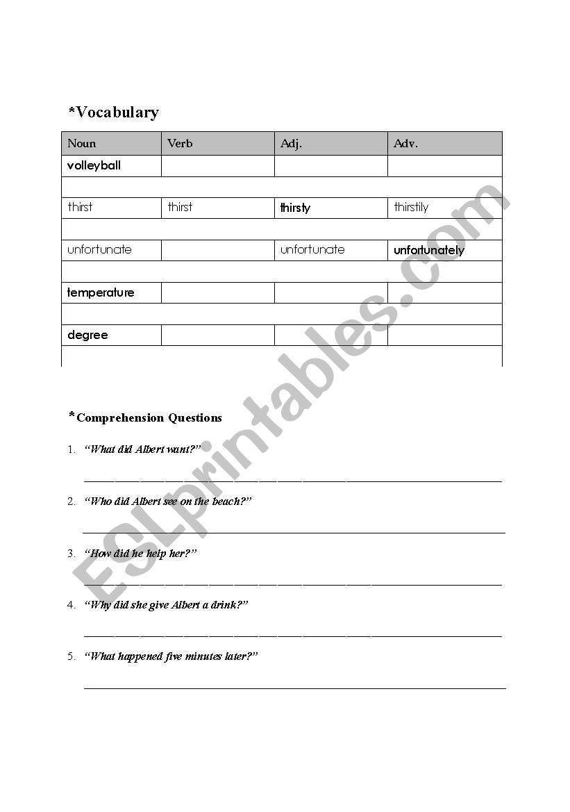 Vocabulary worksheet