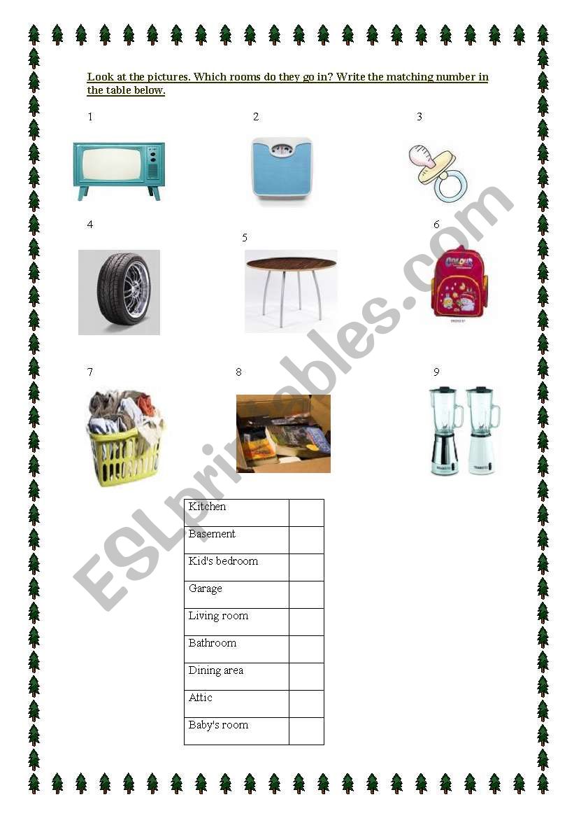 home furniture worksheet