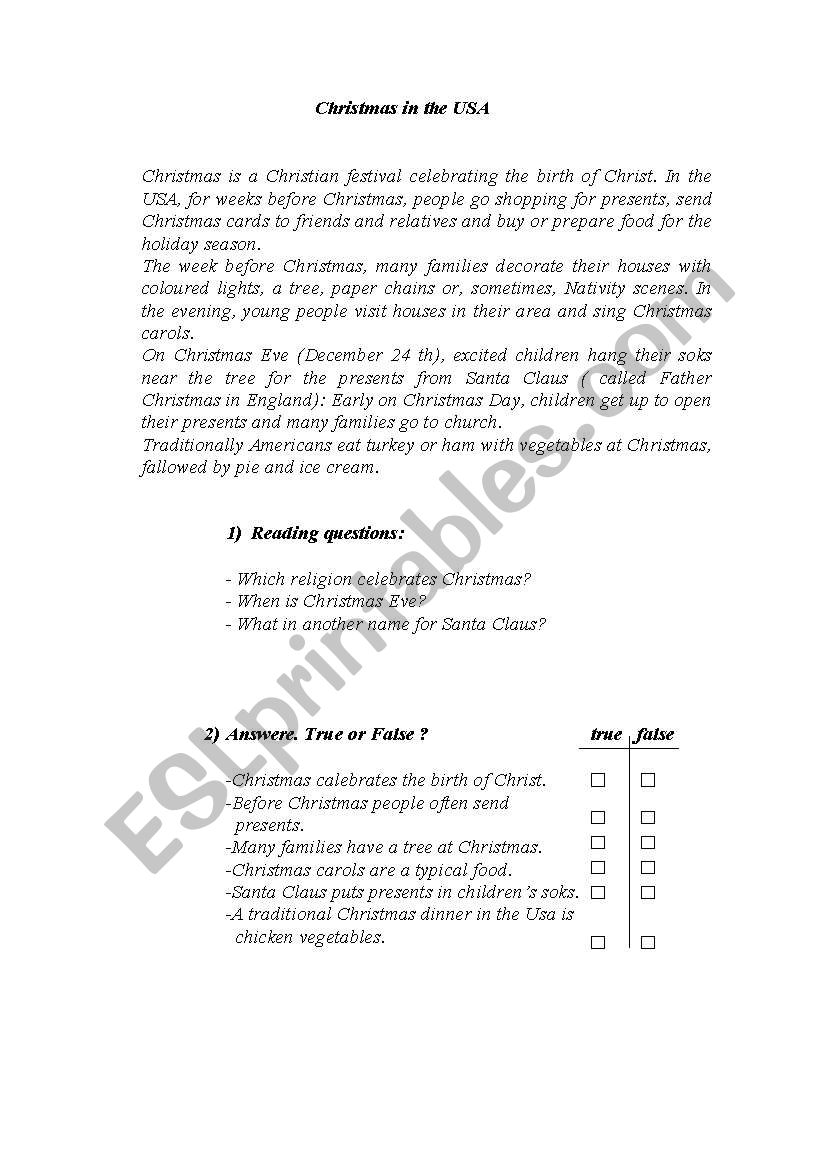 christmas in the usa worksheet