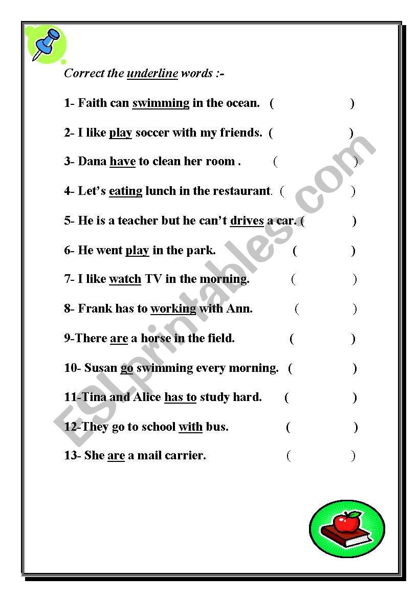 Correcting words worksheet