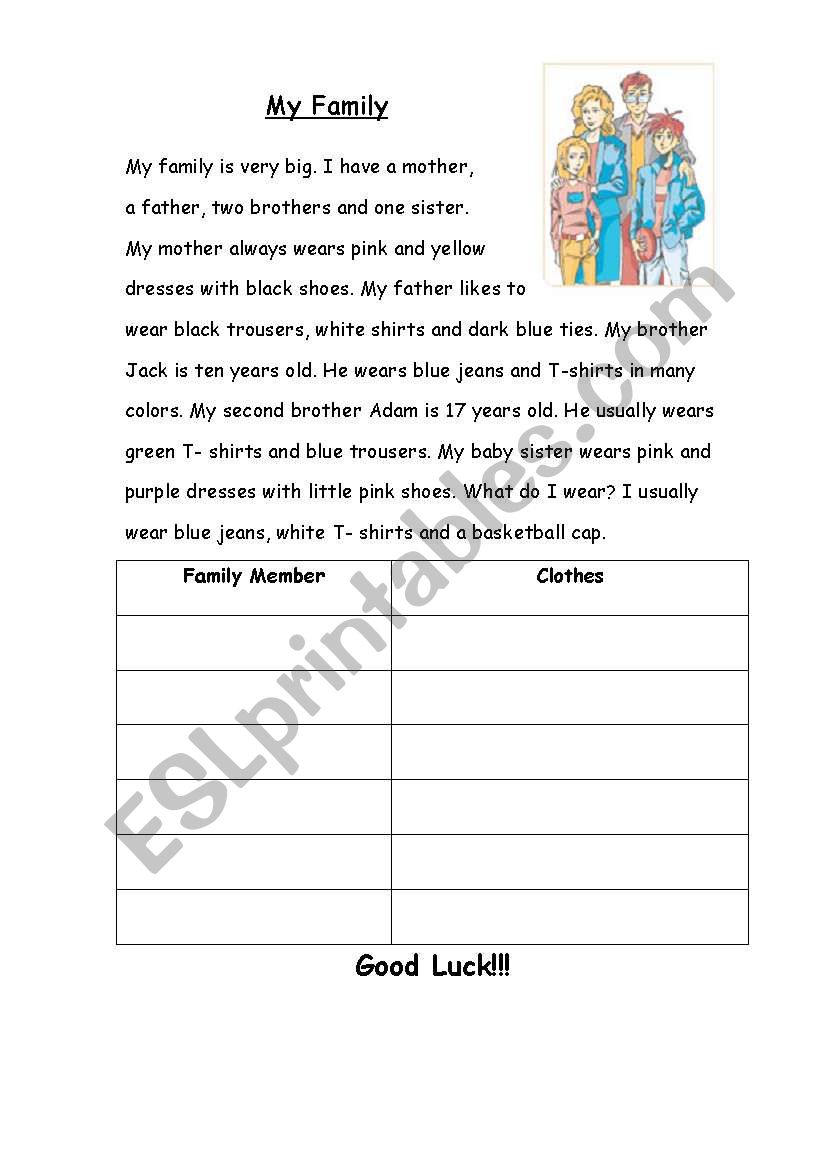 My Family worksheet