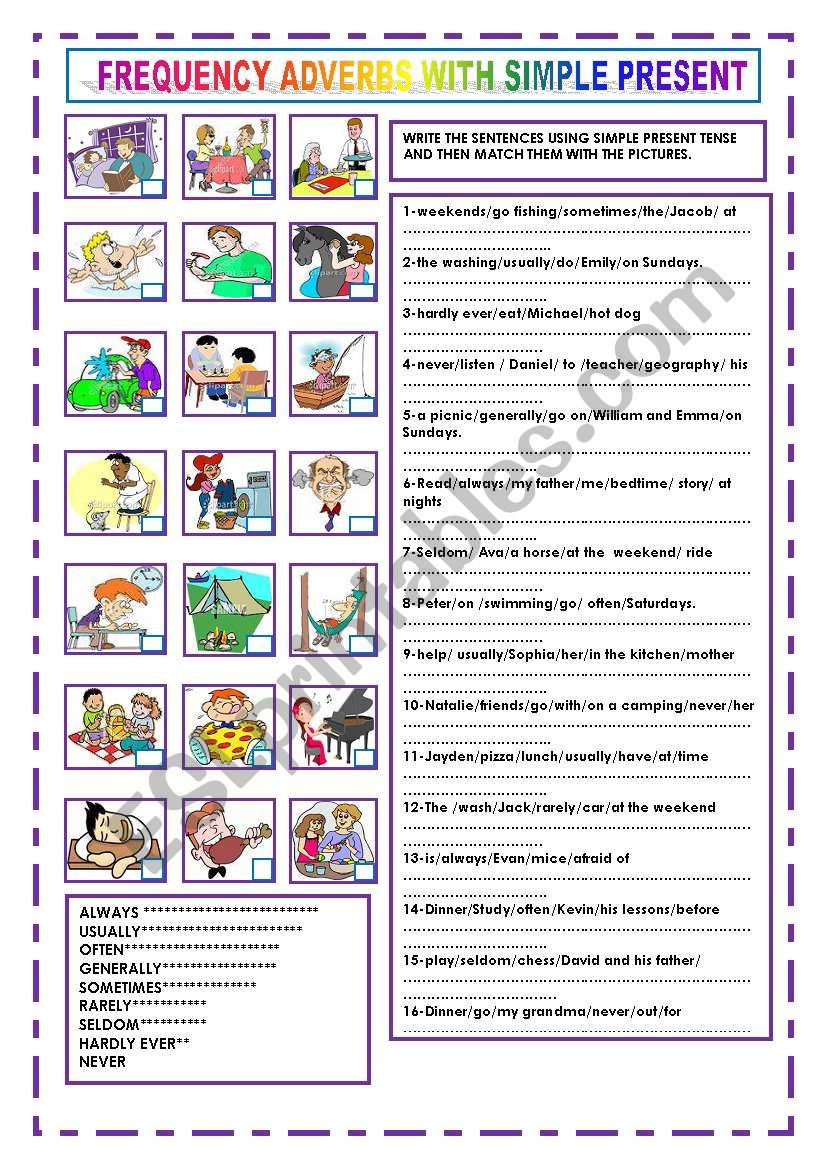 FREQUENCY ADVERBS WITH SIMPLE PRESENT ESL Worksheet By Nivida