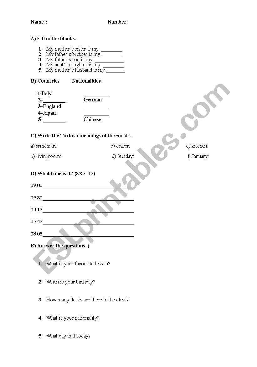 EXERCISES  worksheet