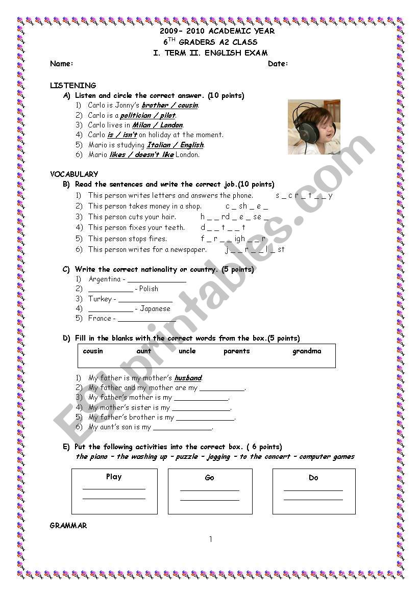 well-prepared exam worksheet