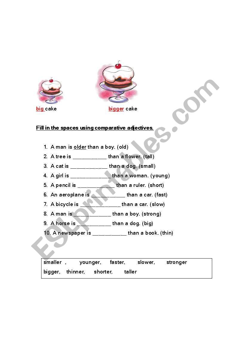 Comparative adjectives worksheet