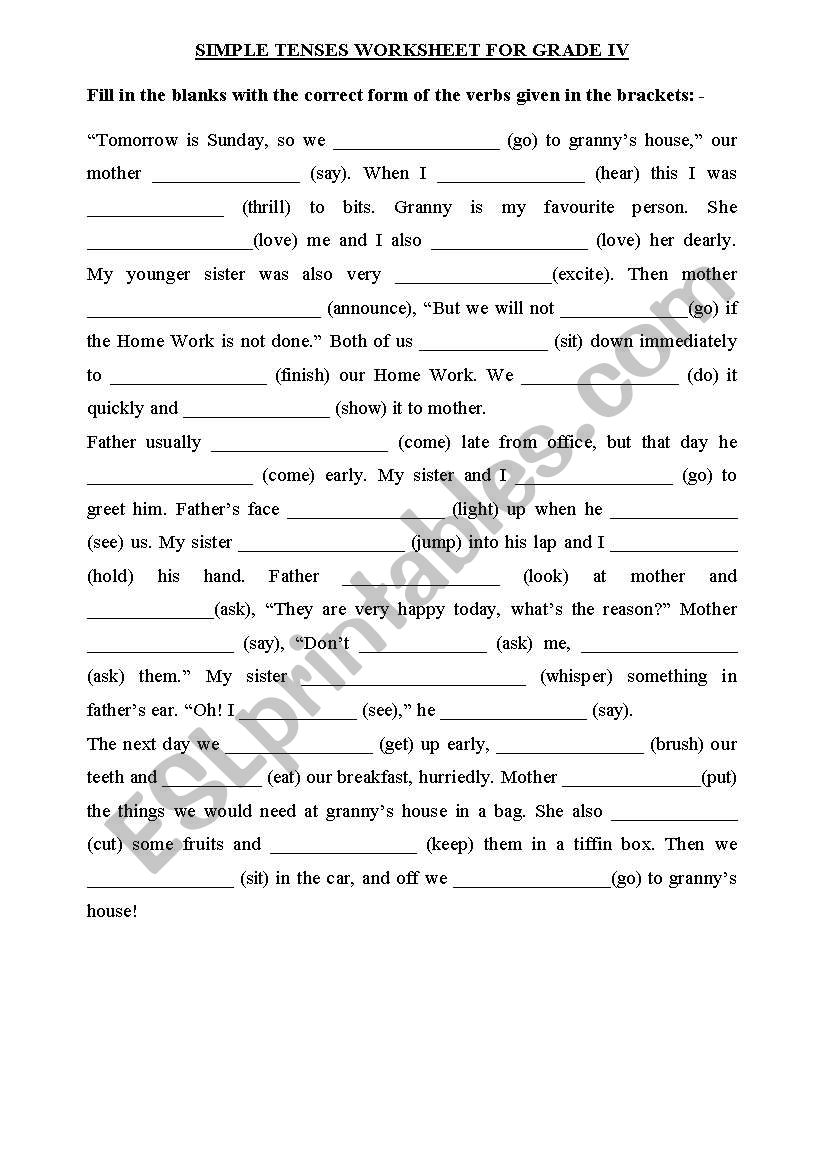 Simple Tenses Worksheet worksheet