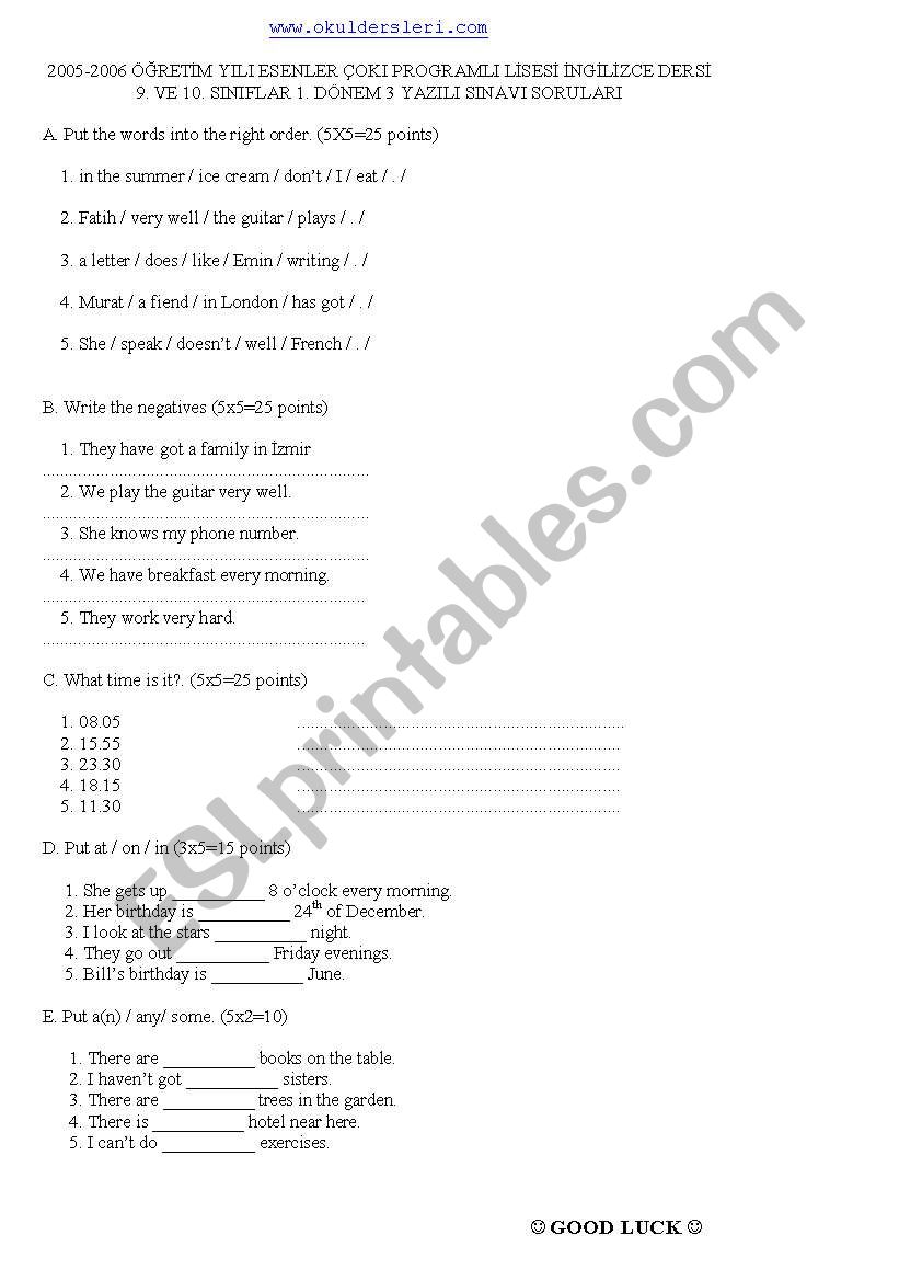 quz worksheet