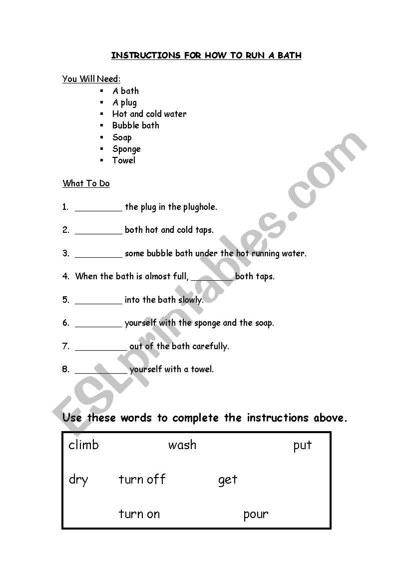 instructions on how to run a bath