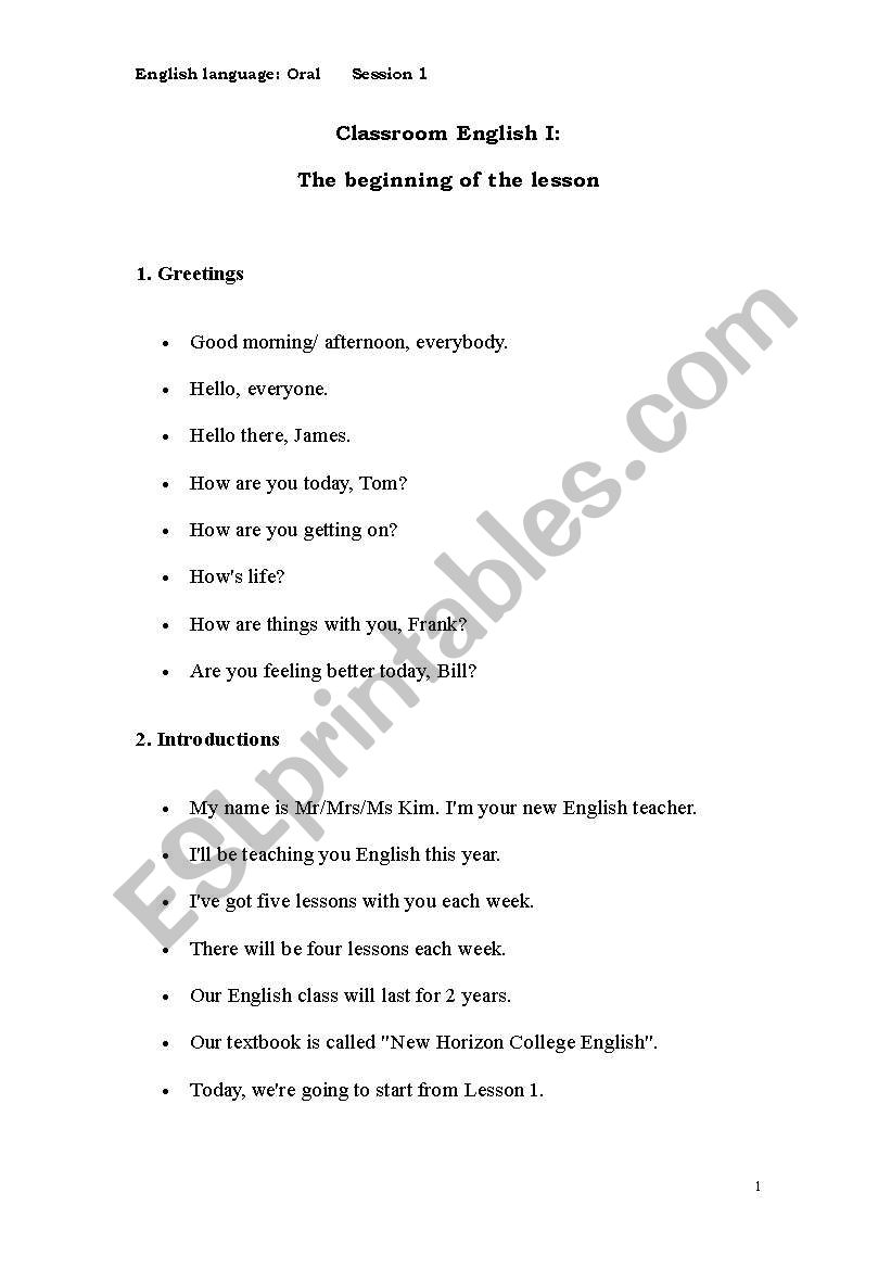 Classroom English worksheet