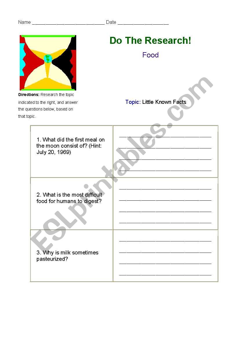 Food Research worksheet