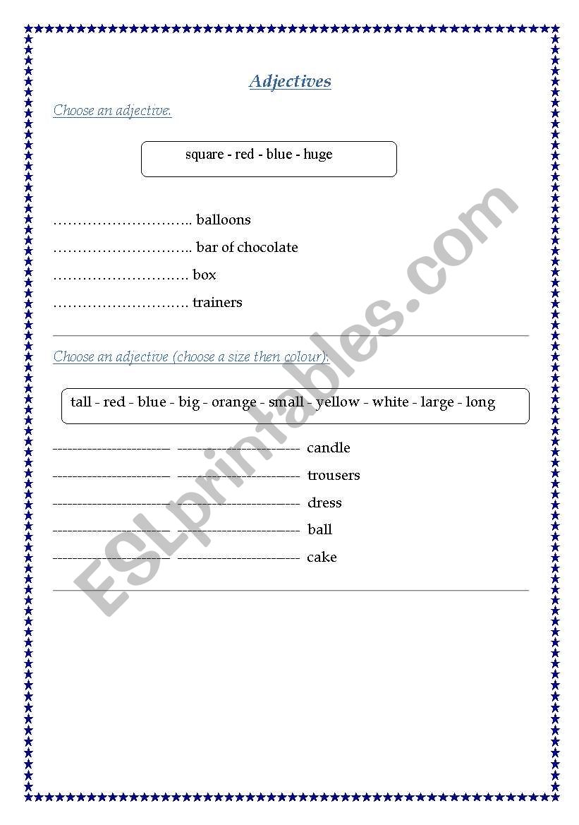 adjectives worksheet