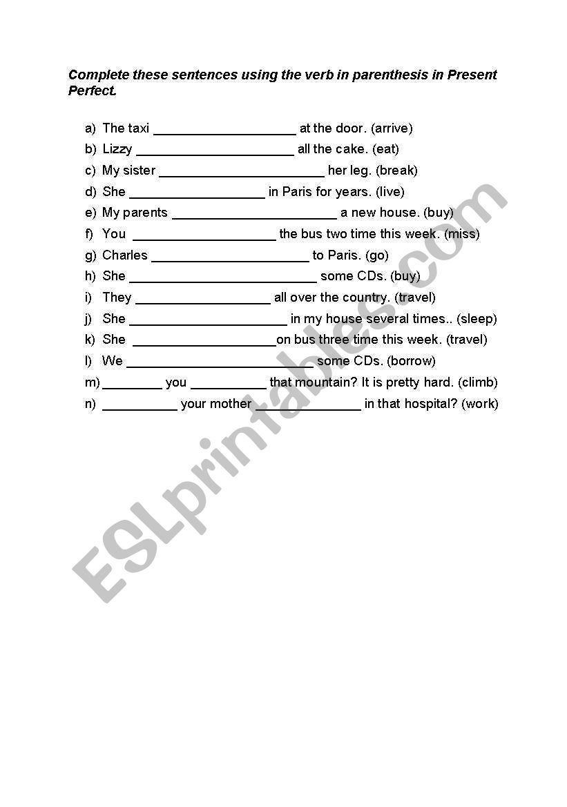 PRESENT PERFECT worksheet