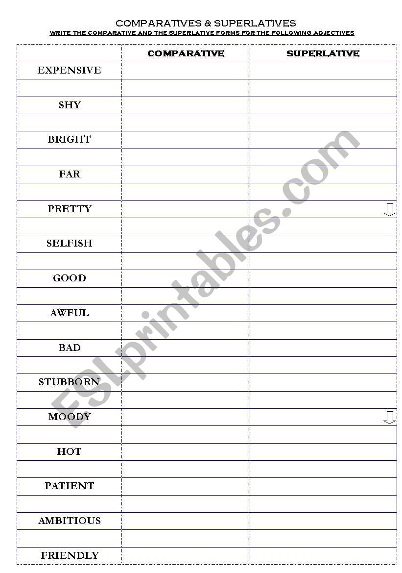 comparatives vs superlatives worksheet