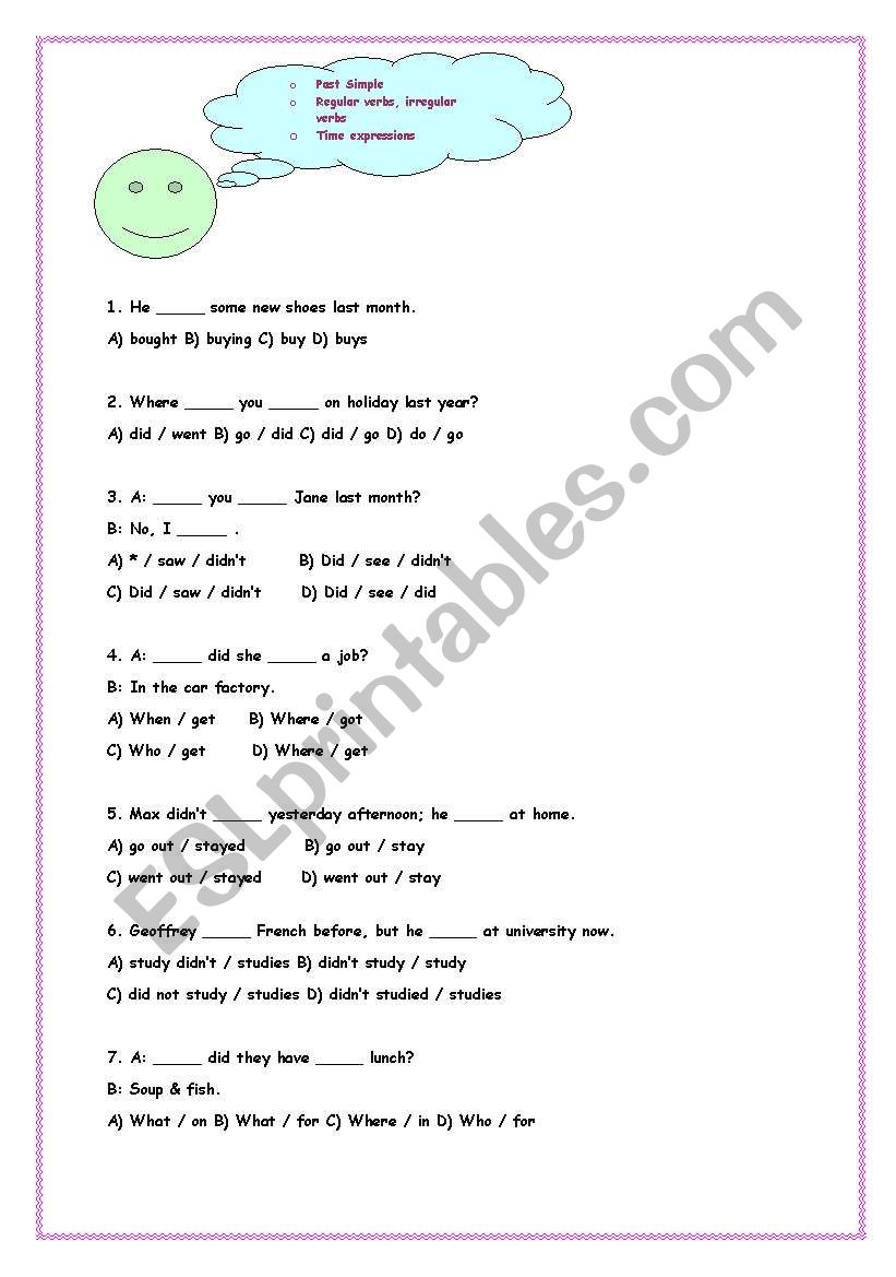 simple past tense worksheet