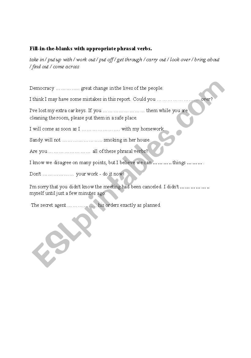 Phralsal verbs - fill in the blank 