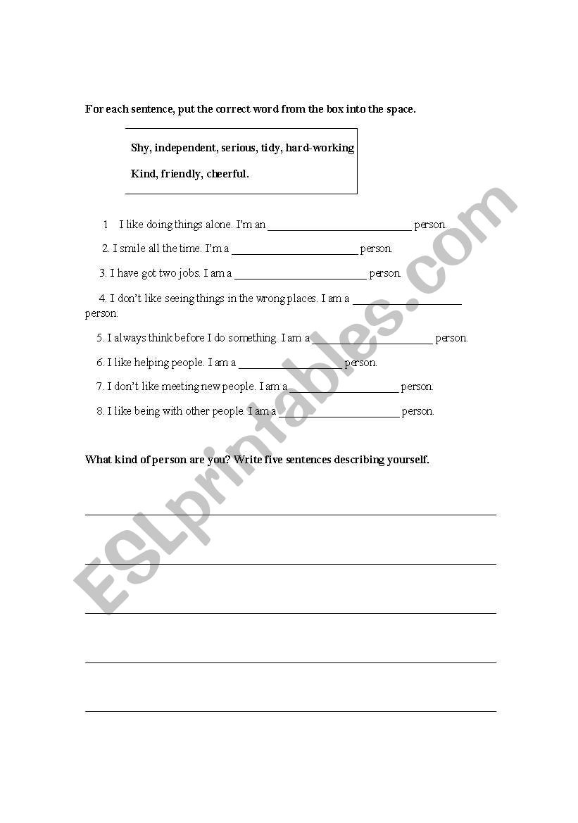 Describing people worksheet