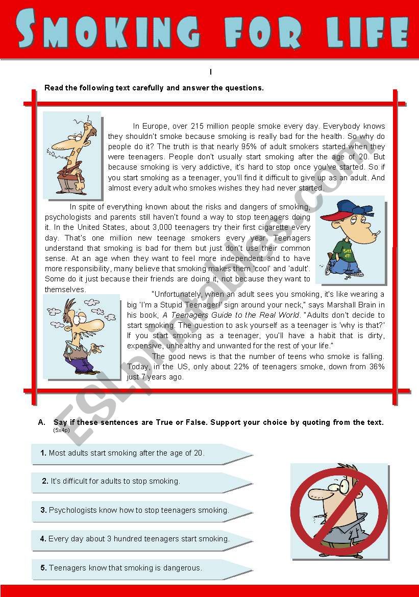 SMOKING FOR LIFE worksheet