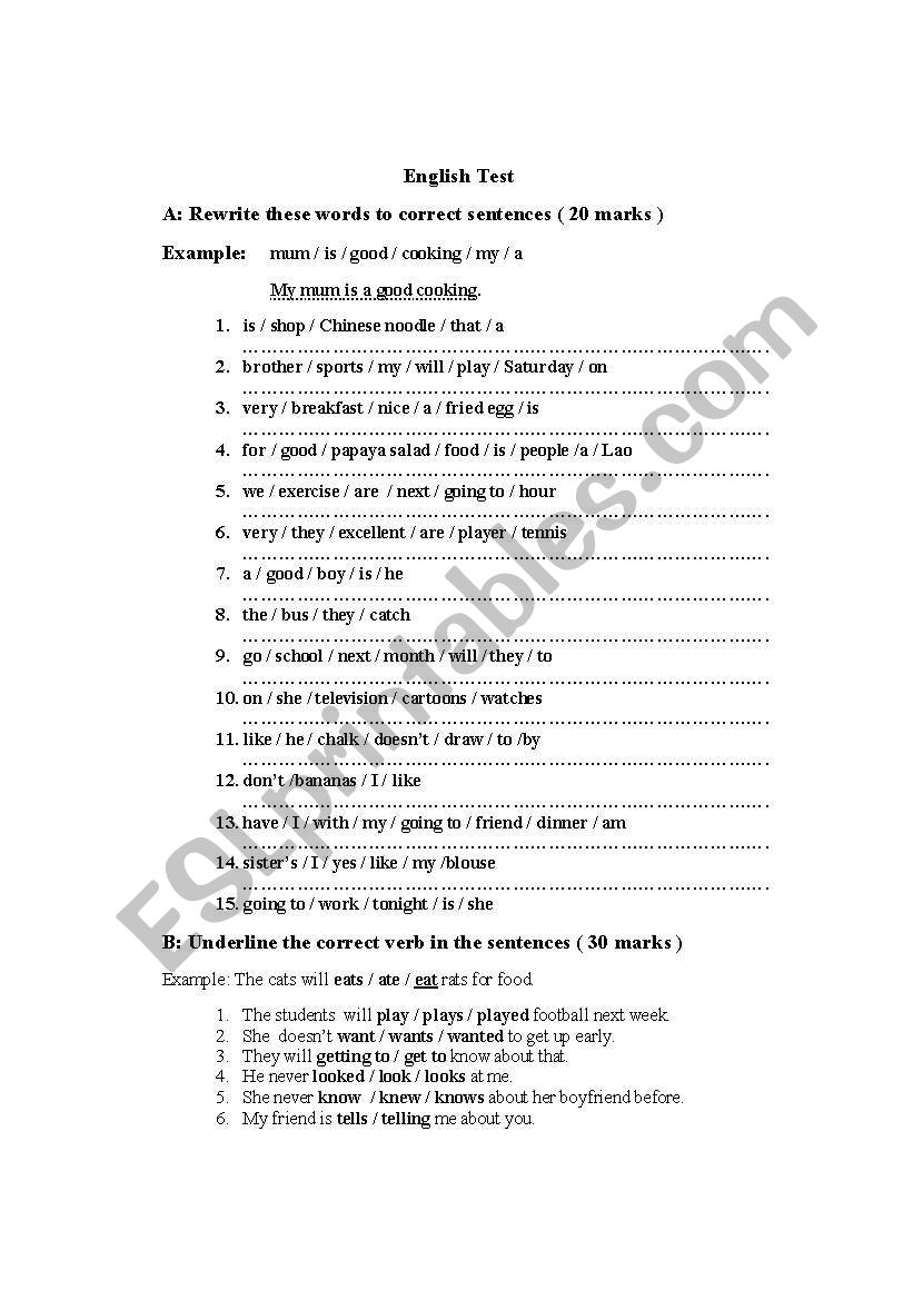 English Exercise worksheet