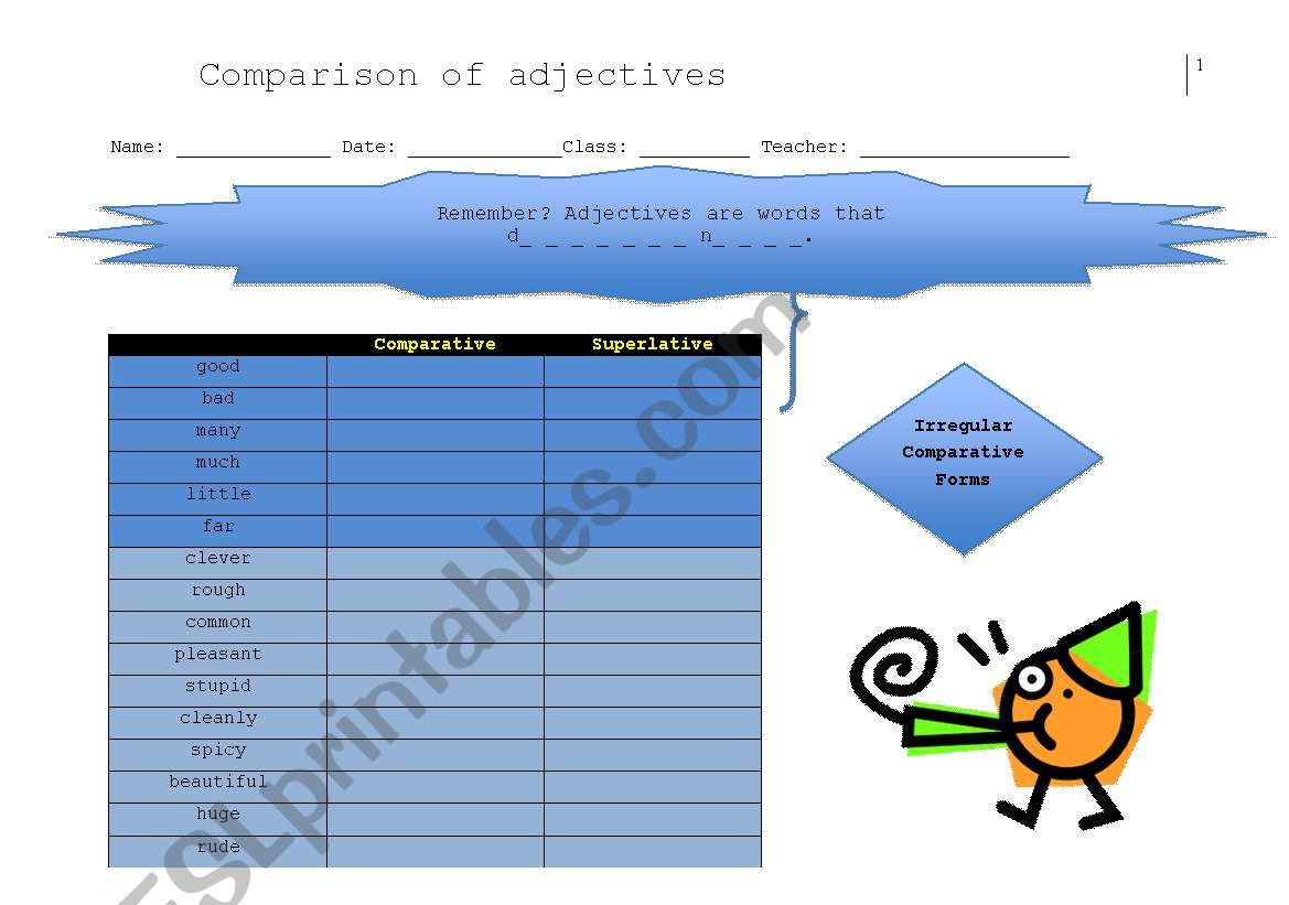 Comparison of Adjectives worksheet