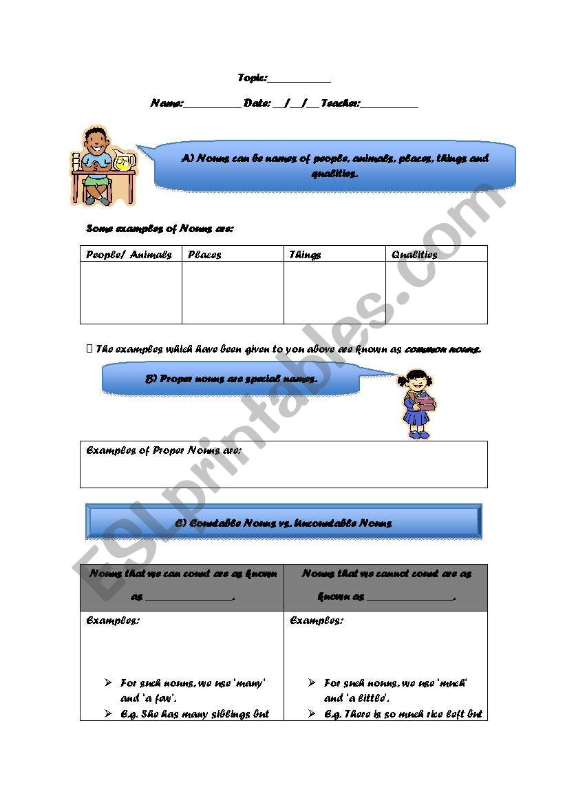 Nouns worksheet