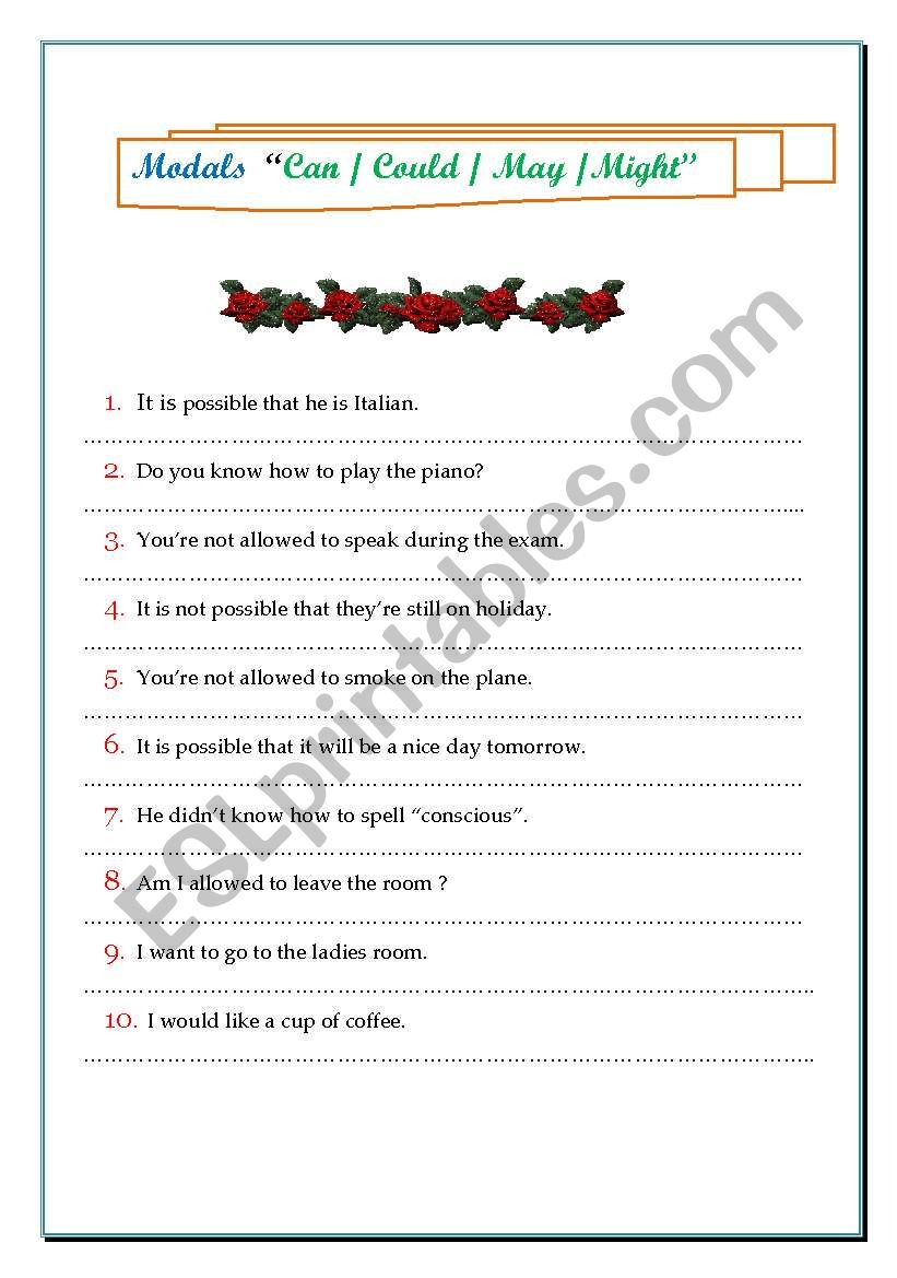 MODALS CAN COULD MAY MIGHT ESL Worksheet By Nikigia