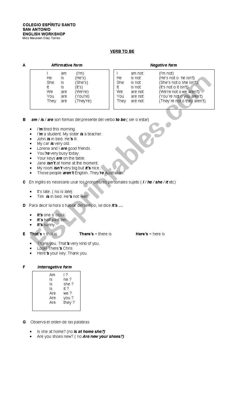 Verb To Be worksheet