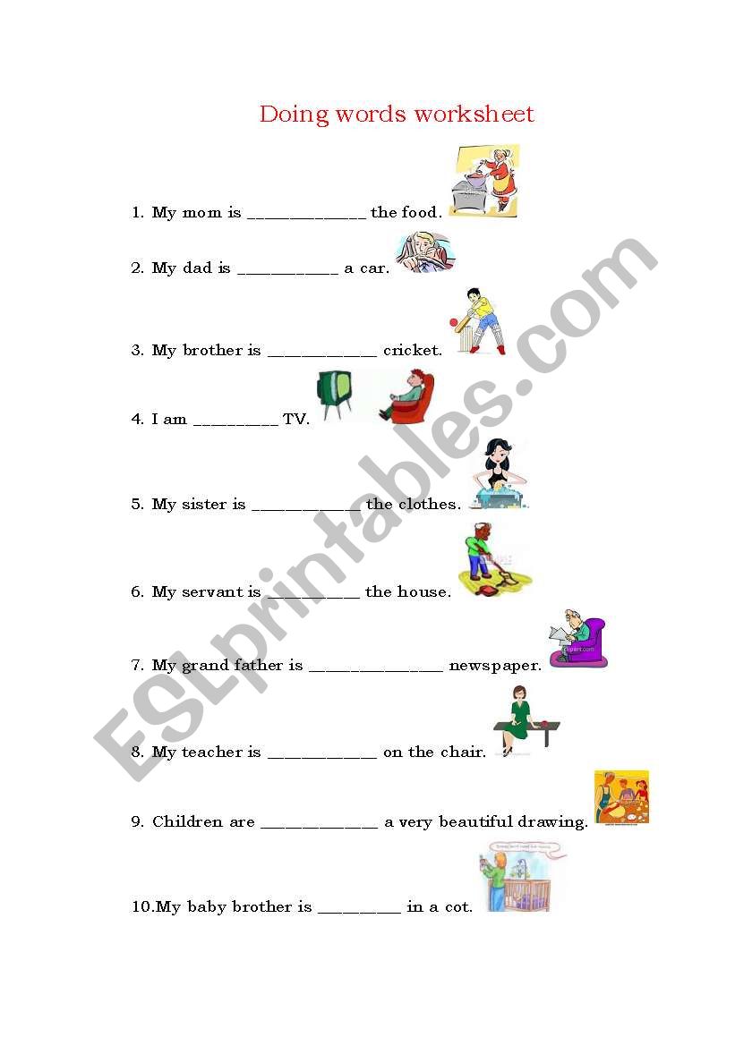 English Worksheets Doing Words Worksheet