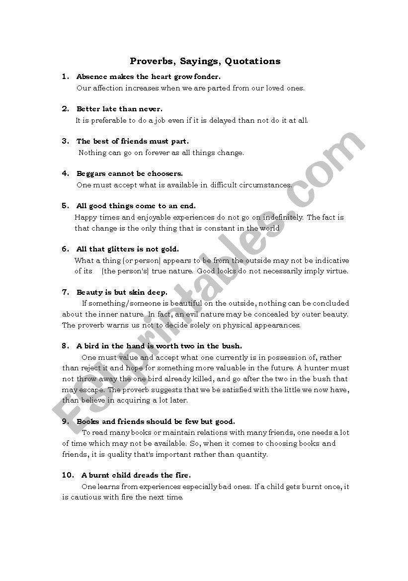 Proverbs worksheet