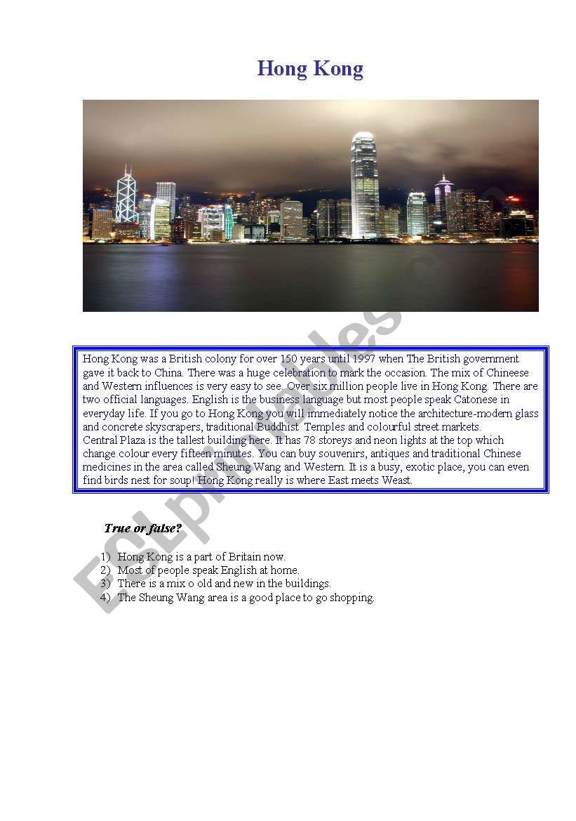 Hong Kong worksheet