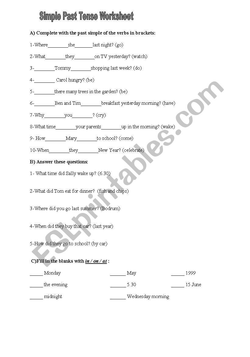 simple past tense worksheet