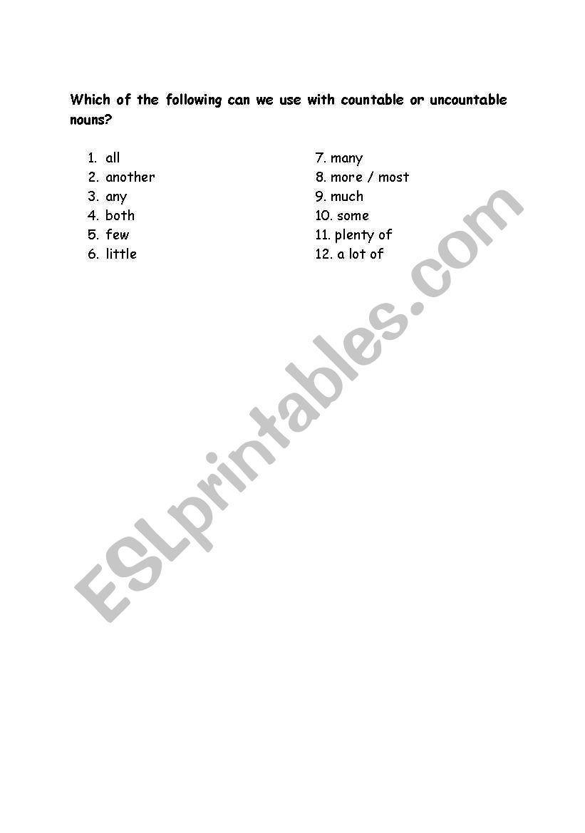 Quantifiers worksheet