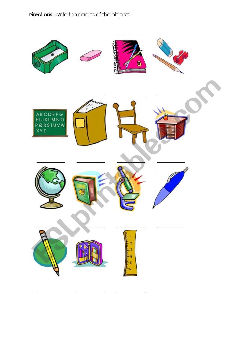 classroom objects worksheet