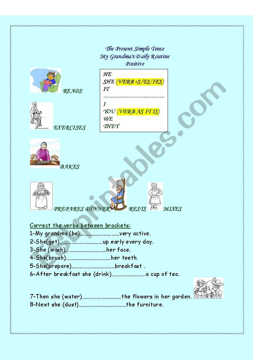 English Worksheets: Grandma´s Daily Routine