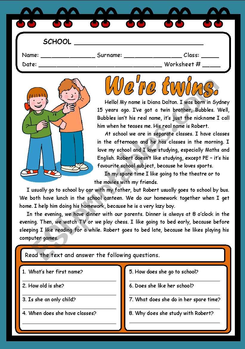 WE´RE TWINS ( 2 PAGES ) ESL worksheet by evelinamaria
