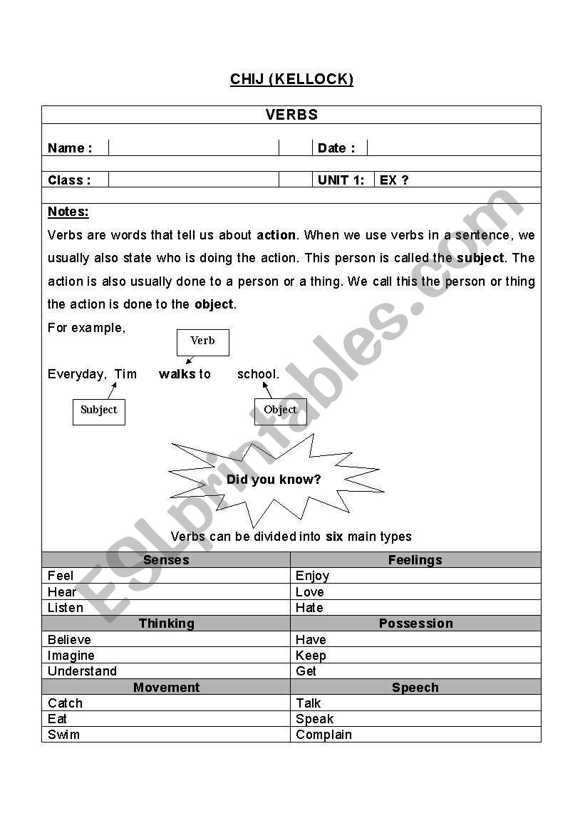 Verbs worksheet