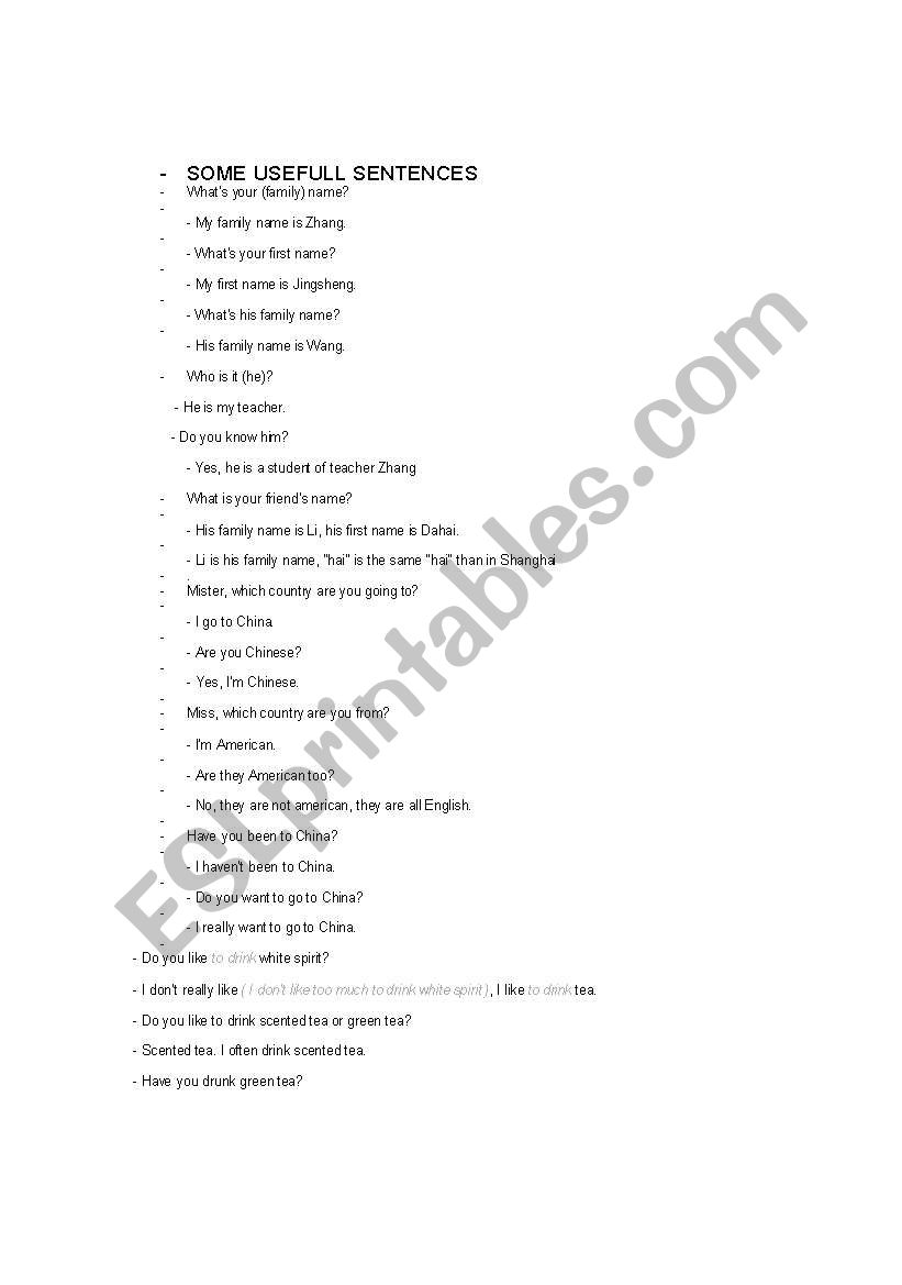 ENGLISH USEFUL SENTENCES worksheet