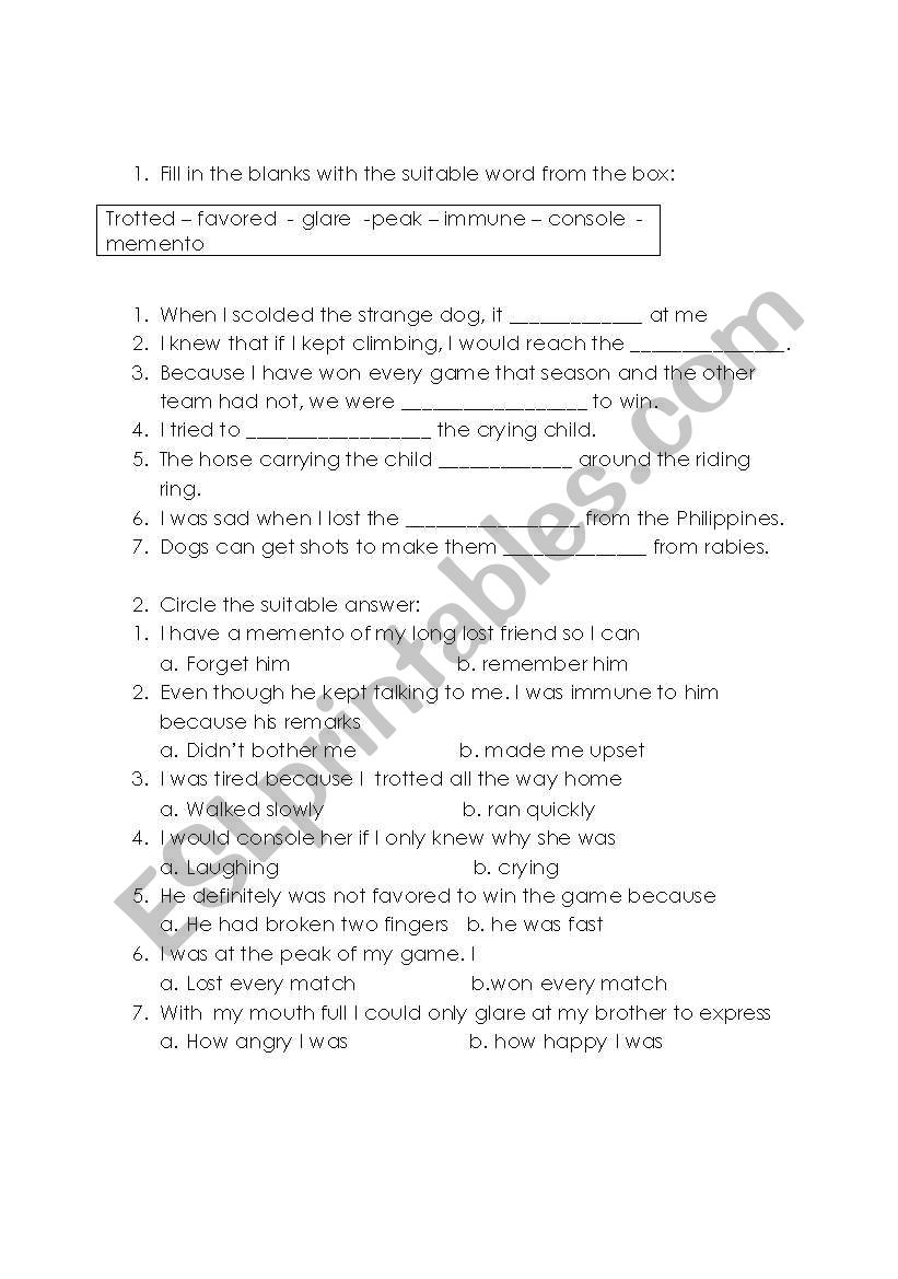 English worksheets: vocabulary